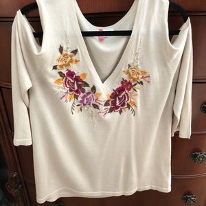 NWT Johnny Was Embroidered Cold Shoulder Sweater
